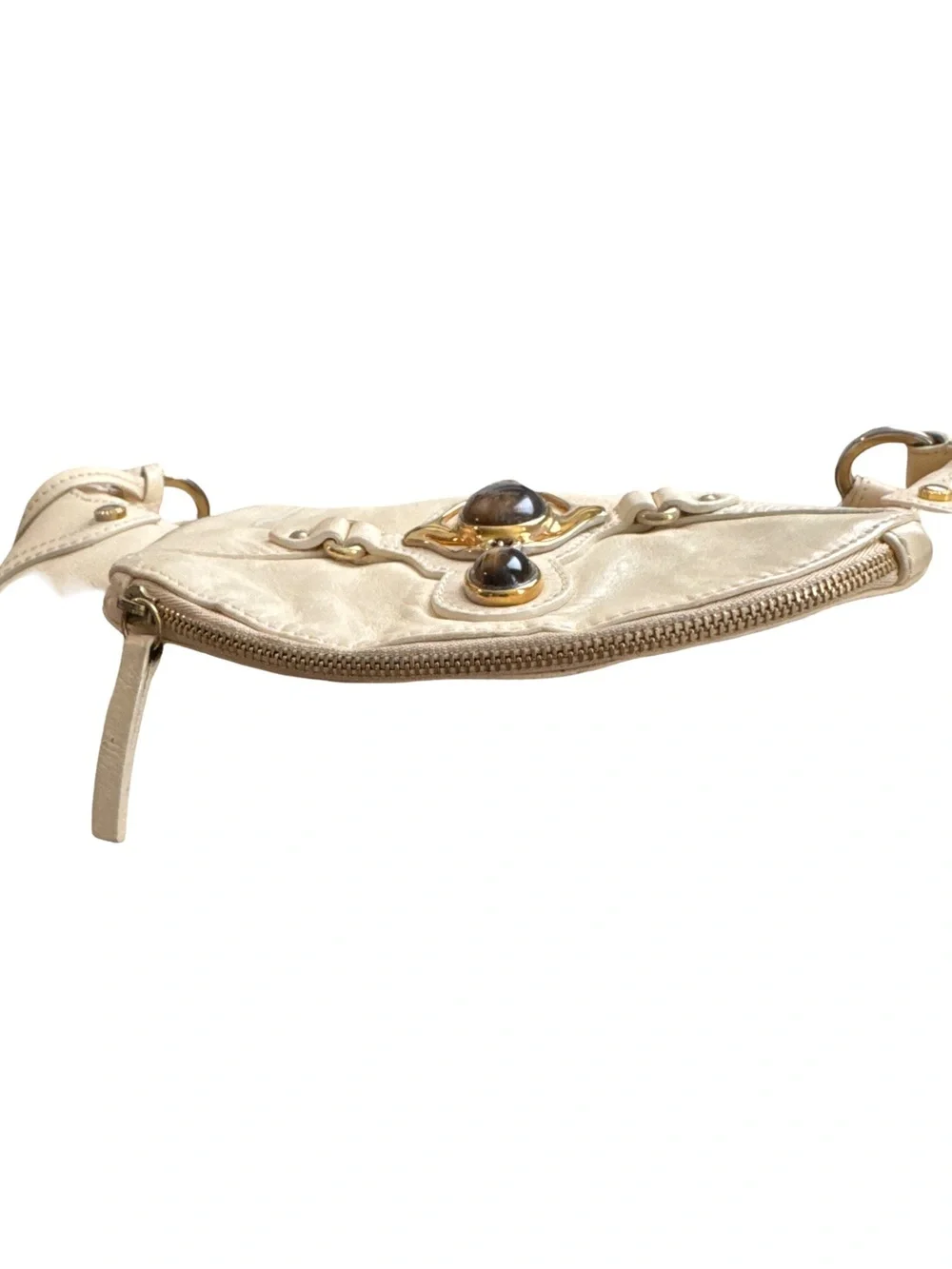 Giuseppe Zanotti Cream Leather Hobo with Gold and Amber Hardware